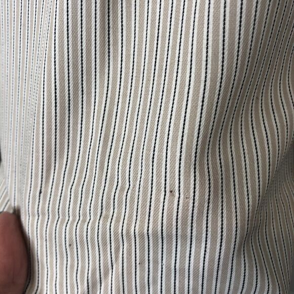 Chaps NWT Men's Tan/White Striped Twill Button Down Long Sleeve Shirt 16-16.5 L - Picture 6 of 10